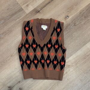 Brown Argyle Heart Sweater Vest